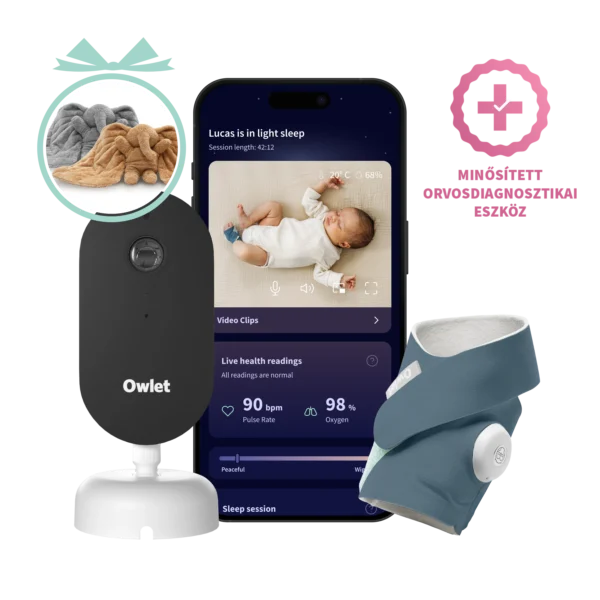 Owlet Dream Duo™ (3. generáció) szett - Owlet Dream Sock™ Okos babazokni 0-18 hónapig (Éjkék) + Owlet Dream Sight™ kamera