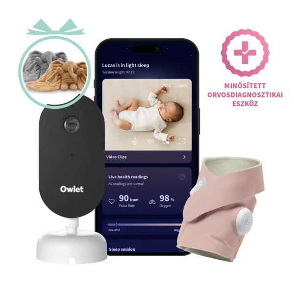 Owlet Dream Duo™ (3. generáció) szett - Owlet Dream Sock™ Okos babazokni 0-18 hónapig (Matt rózsaszín) + Owlet Dream Sight™ kamera
