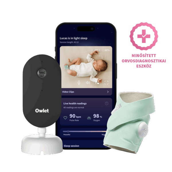 Owlet Dream Duo™ (3. generáció) szett - Owlet Dream Sock™ Okos babazokni 0-18 hónapig (Mentazöld) + Owlet Dream Sight™ kamera