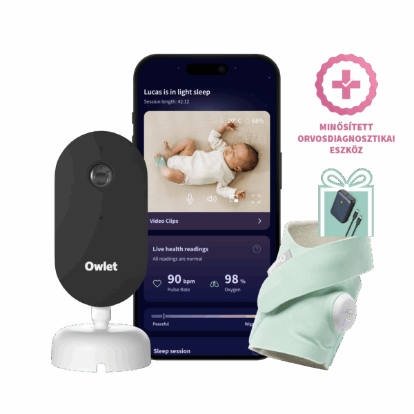 Owlet Dream Duo™ (3. generáció) szett - Owlet Dream Sock™ Okos babazokni 0-18 hónapig (Mentazöld) + Owlet Dream Sight™ kamera