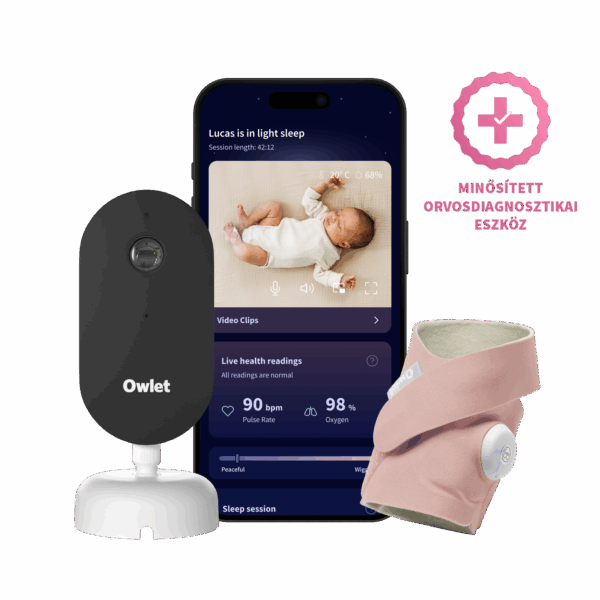 Owlet Dream Duo™ (3. generáció) szett - Owlet Dream Sock™ Okos babazokni 0-18 hónapig (Matt rózsaszín) + Owlet Dream Sight™ kamera
