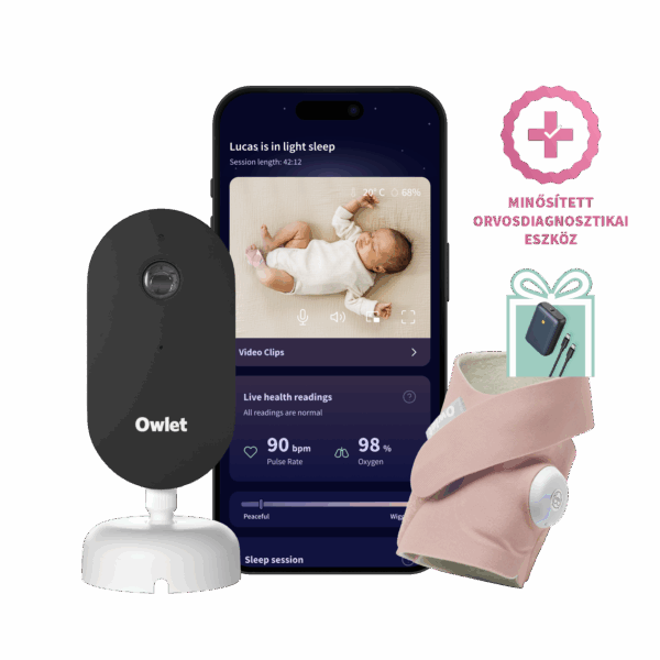 Owlet Dream Duo™ (3. generáció) szett - Owlet Dream Sock™ Okos babazokni 0-18 hónapig (Matt rózsaszín) + Owlet Dream Sight™ kamera